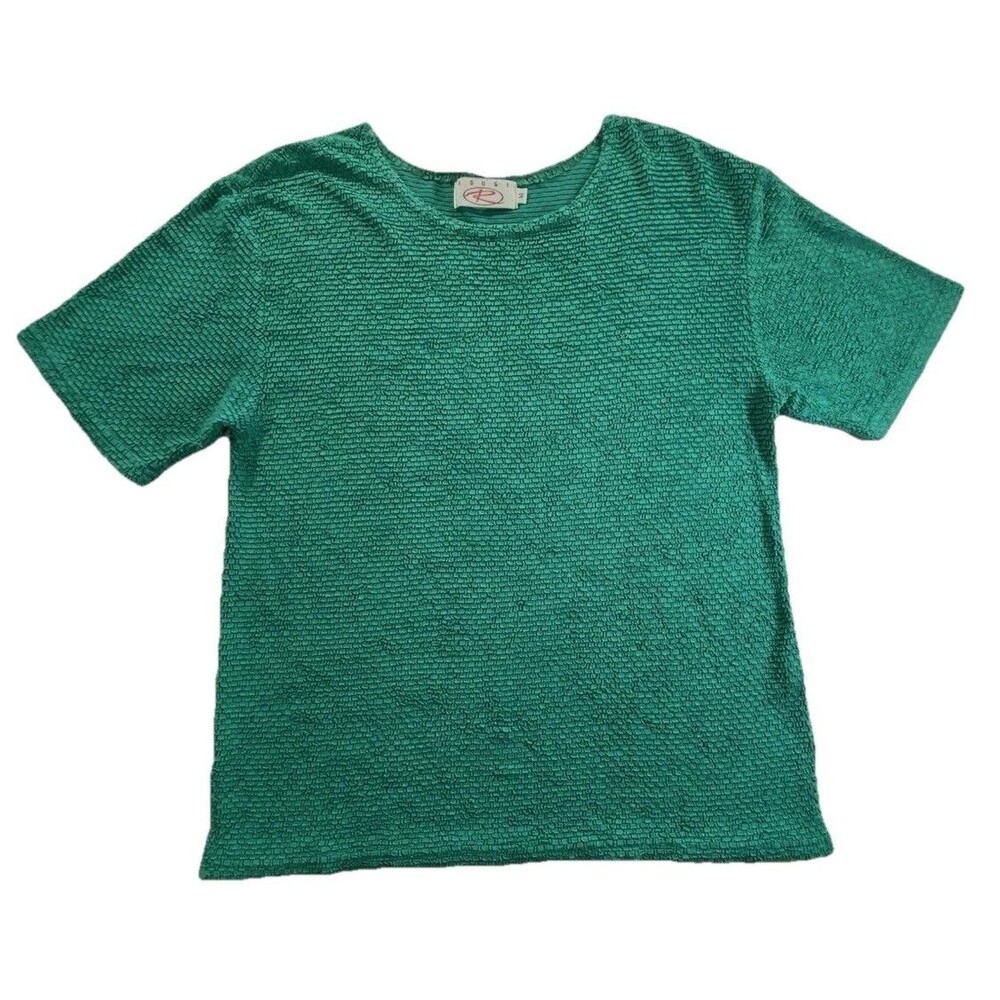 Vintage Y2K R Rouge Emerald Green Popcorn Micro Pleat Top Size M USA